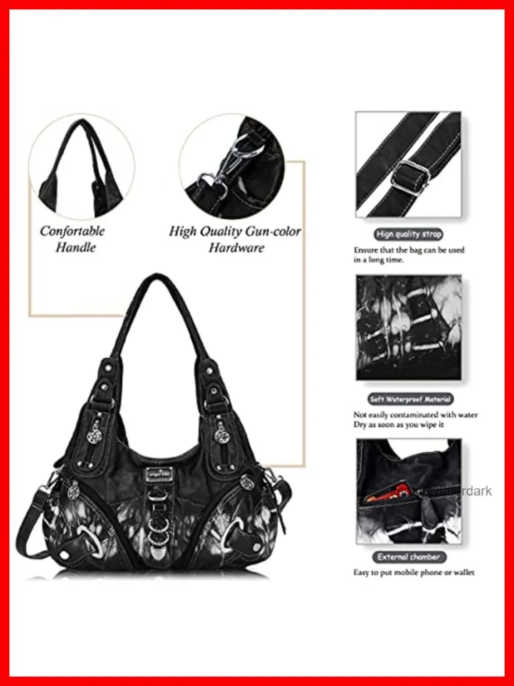 Washed PU Leather Hobo Bag Satchel Handbag Women Large Shoulder Bag Convertible